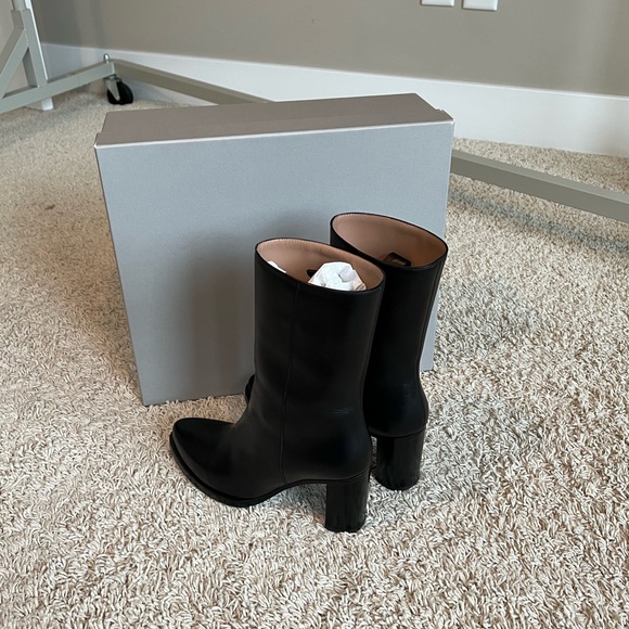 LEGRES Black Leather Block Heel Point Toe Ankle Boots EU 37 - Picture 6 of 10